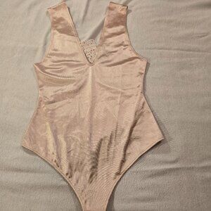 Free People M Medium NWT NEW Deep V Neck Oyster Sleeveless Bodysuit Med Thong